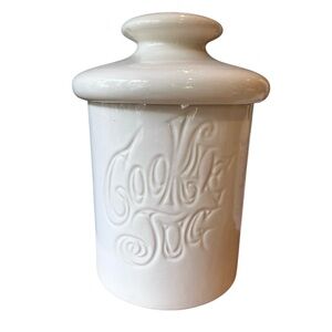 Vintage Handmade Ceramic Cookie Jar Studio Pottery White Farmhouse Kitchen Decor